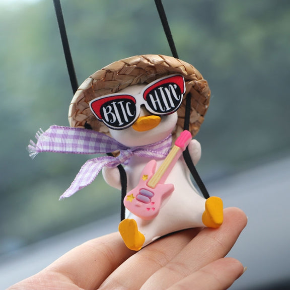 Car Cartoon Duck Rear View Mirror Interior Pendant(Pink Guitar Duck)