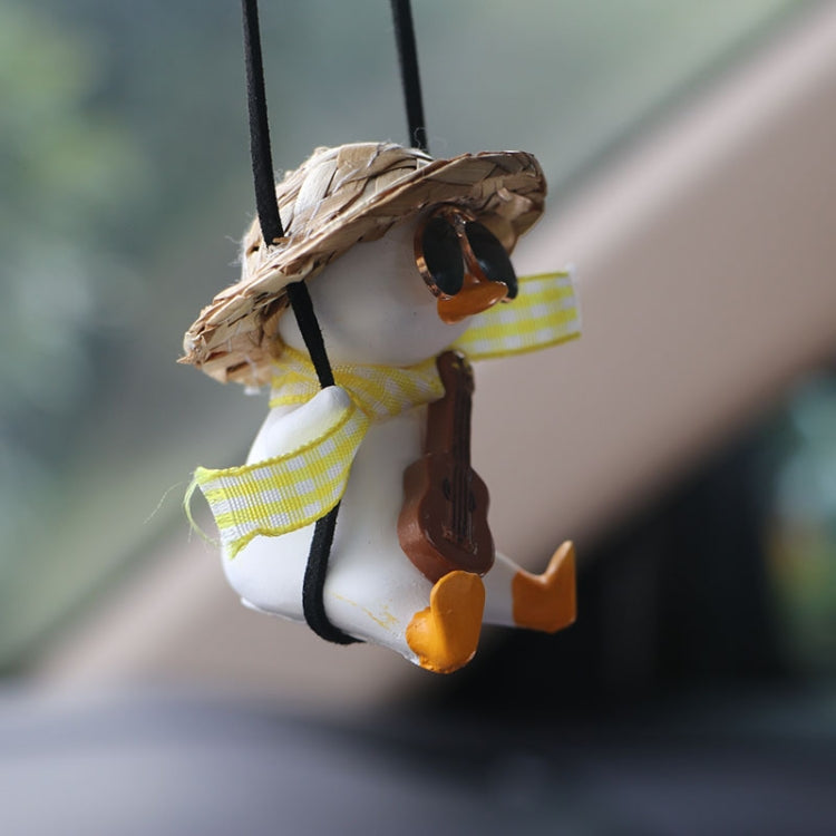 Car Cartoon Duck Rear View Mirror Interior Pendant(Brown Guitar Duck)