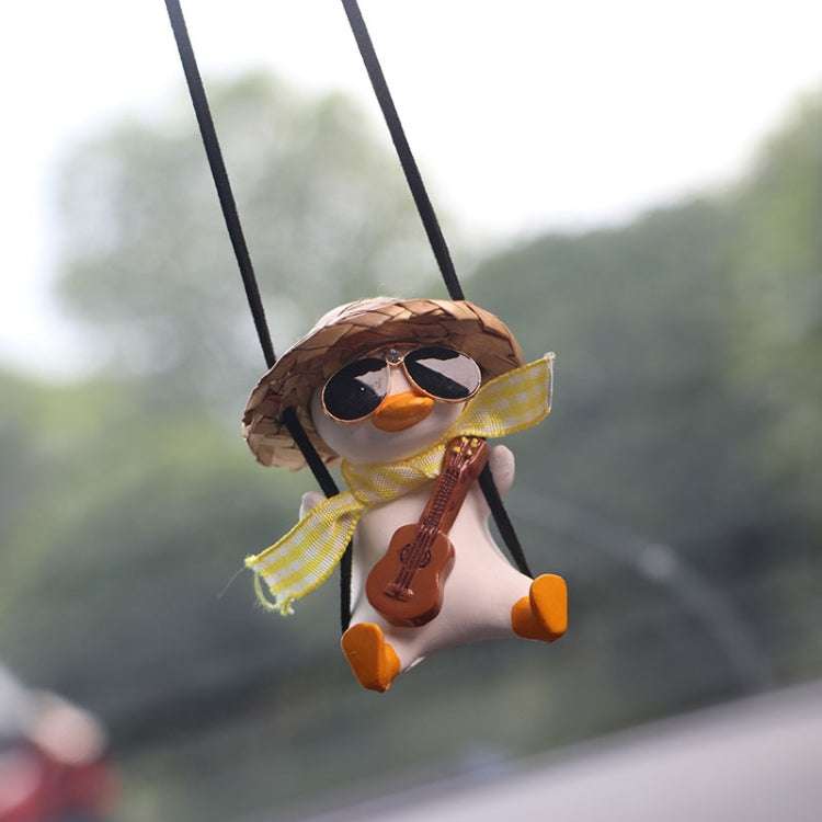 Car Cartoon Duck Rear View Mirror Interior Pendant(Brown Guitar Duck)
