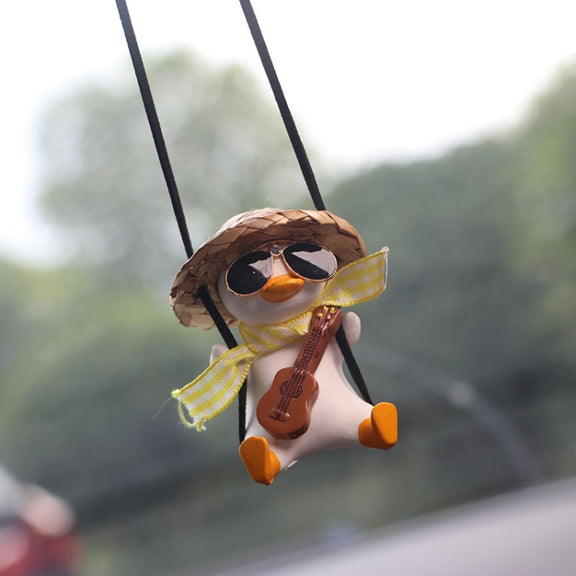 Car Cartoon Duck Rear View Mirror Interior Pendant(Brown Guitar Duck)
