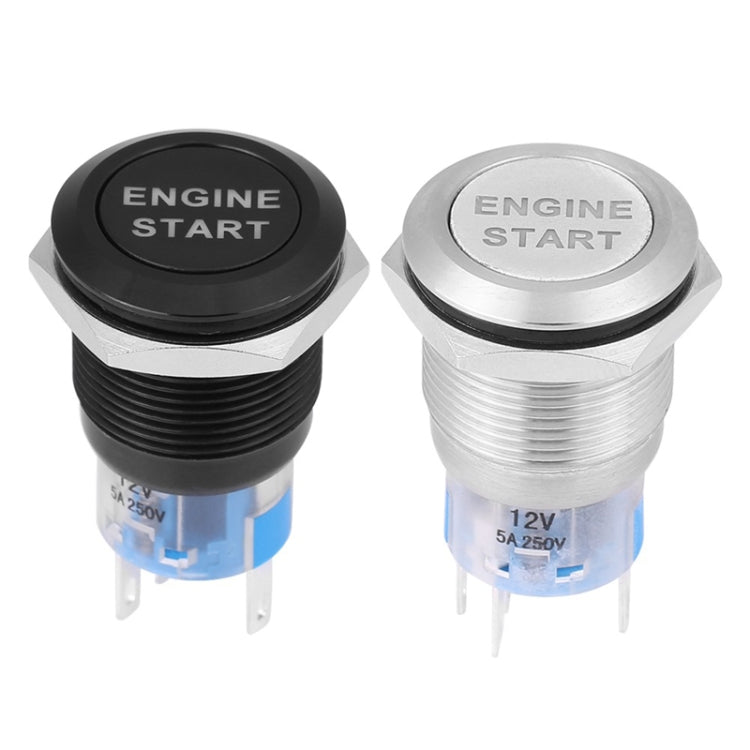 19MM Car Modification One-Button Start Switch Water-resistant LED Metal Button(Black)