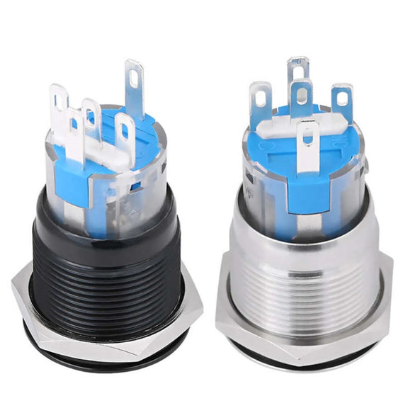 19MM Car Modification One-Button Start Switch Water-resistant LED Metal Button(Black)