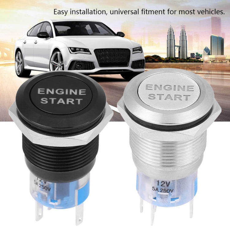 19MM Car Modification One-Button Start Switch Water-resistant LED Metal Button(Silver)
