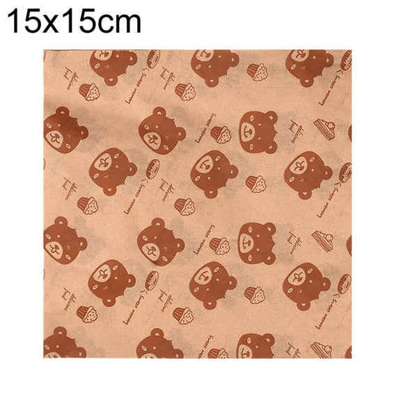 100sheets /Pack Bear Pattern Greaseproof Paper Baking Wrapping Paper Food Basket Liners Paper  15x15cm