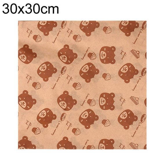 100sheets /Pack Bear Pattern Greaseproof Paper Baking Wrapping Paper Food Basket Liners Paper 30x30cm
