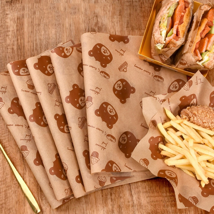 100sheets /Pack Bear Pattern Greaseproof Paper Baking Wrapping Paper Food Basket Liners Paper 30x30cm