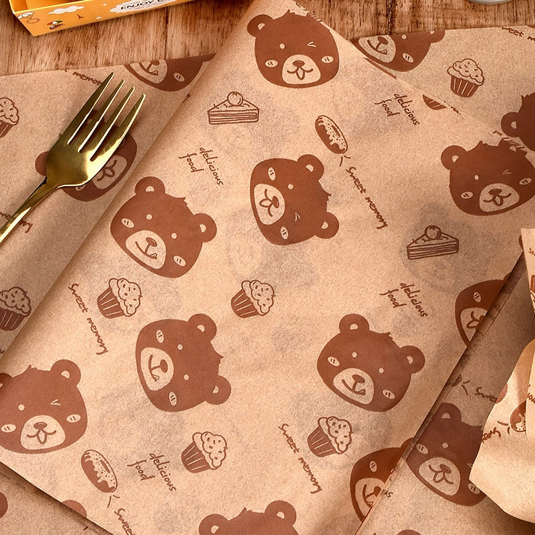 100sheets /Pack Bear Pattern Greaseproof Paper Baking Wrapping Paper Food Basket Liners Paper  15x15cm