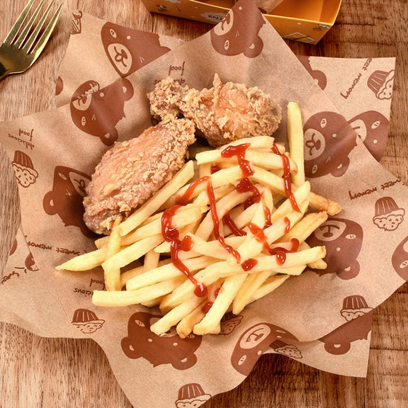 100sheets /Pack Bear Pattern Greaseproof Paper Baking Wrapping Paper Food Basket Liners Paper 18x18cm