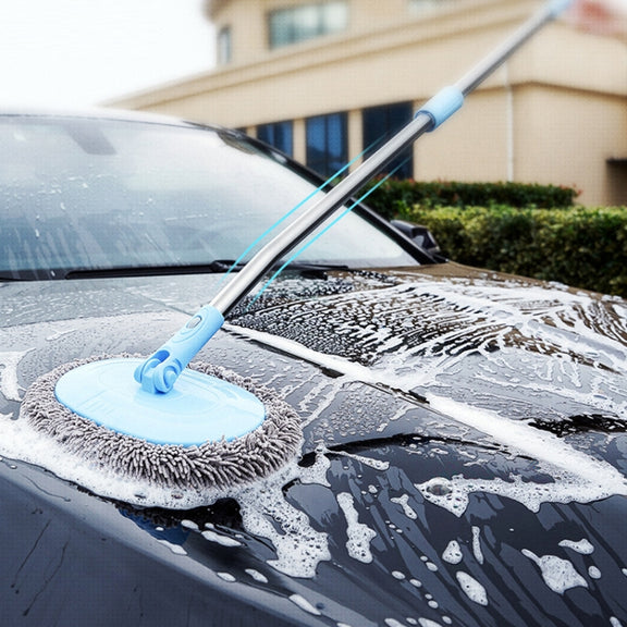 Car Chenille Curved Handle Telescopic Car Wash Soft Bristle Mop(Blue)