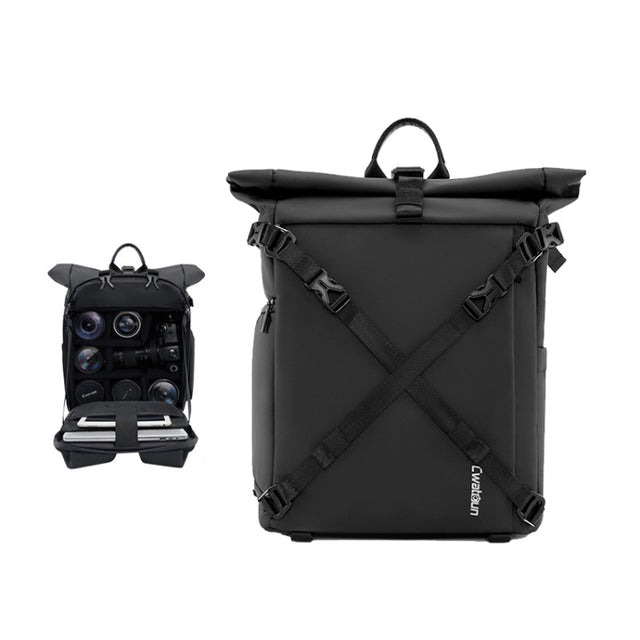 Cwatcun D113 Shoulder Leisure Camera Bag Water-resistant High Capacity Outdoor Travel Photography Bag, Color: Large Black