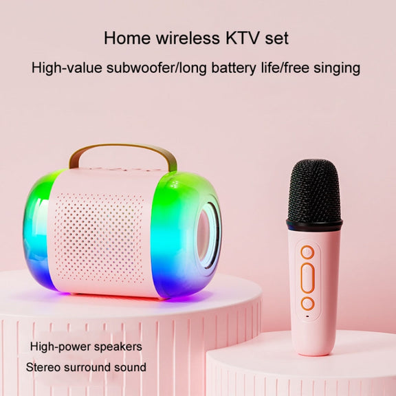 Y5 1 Microphone Portable Bluetooth Speaker Home And Outdoor Wireless Karaoke Audio(Pink)