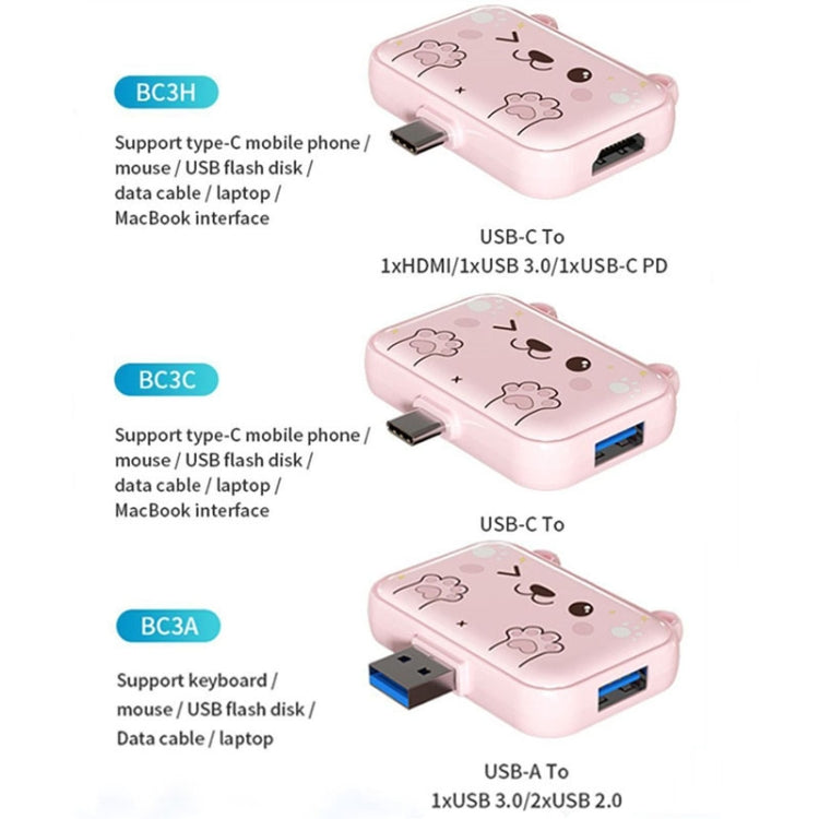 3 In 1 Type-C Docking Station USB Hub For iPad / Phone Docking Station, Port: 3H HDMI+PD+USB3.0 Pink