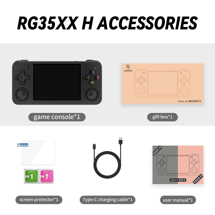 ANBERNIC RG35XX H Handheld Game Console 3.5 Inch IPS Screen Linux System 64GB+128GB(Transparent White)