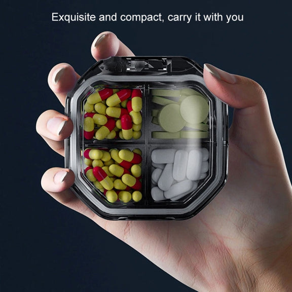 Portable Mini Compartmentalized Sealed Pill Box Weekly Morning And Evening Pill Capsule Dispensing Box, Style: 4 Grids Gray