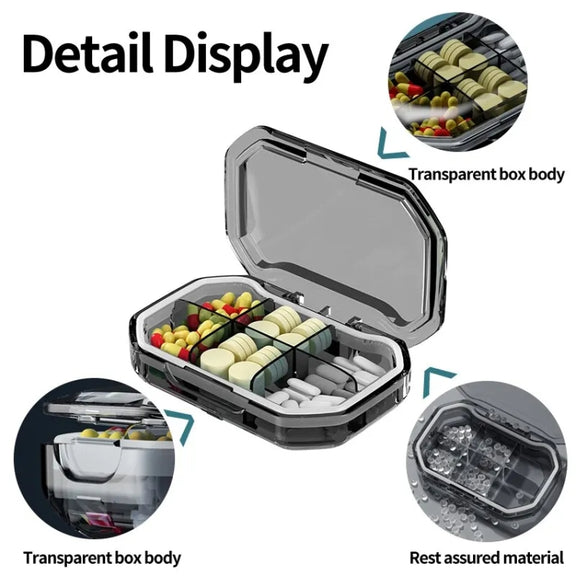 Portable Mini Compartmentalized Sealed Pill Box Weekly Morning And Evening Pill Capsule Dispensing Box, Style: 4 Grids Gray