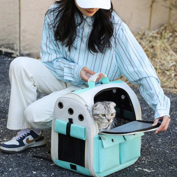 Breathable Square Cat Backpack Foldable Outdoor Portable Pet Bag(Model 4 Blue)