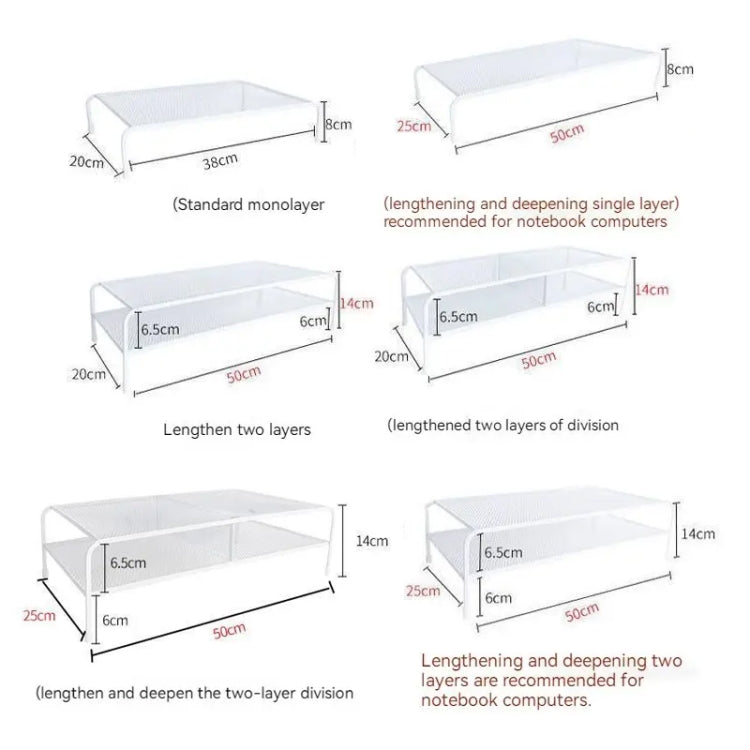 Computer Monitor Elevated Bracket Desk Wrought Iron Rack Organizer, Spec: Deepen Dual Layer Split