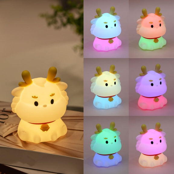 Dragon Silicone Sleeping Night Light Childrens Gift USB Rechargeable Ambient Lantern, Style: Pat Model(Colorful+Warm Yellow Light)