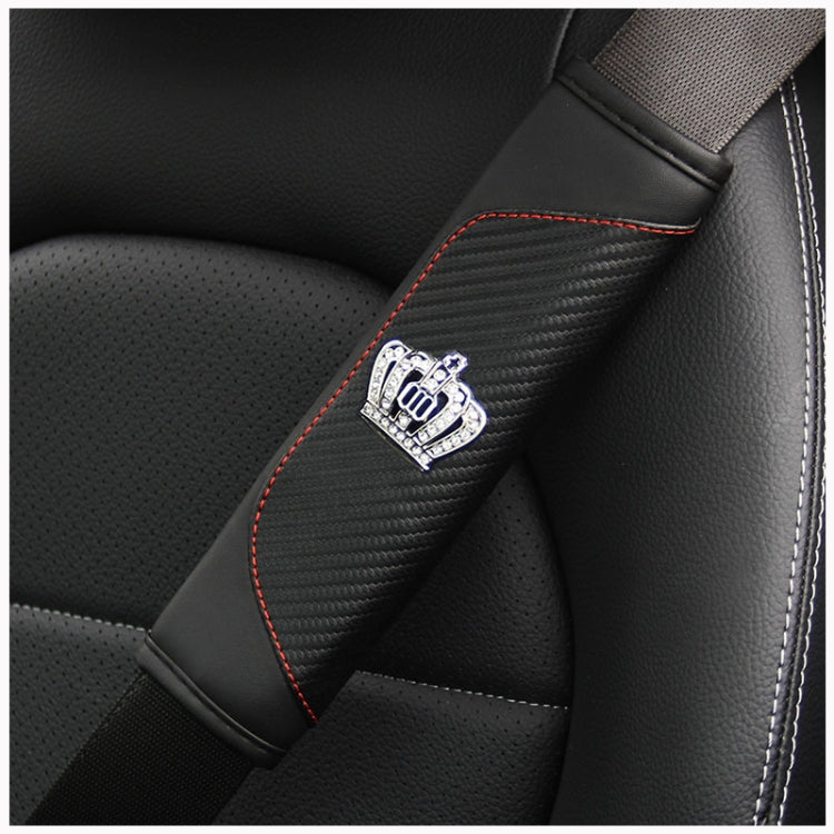Car Seat Belt Cover Carbon Fiber Leather Auto Seat Shoulder Protection, Style: Crown Black
