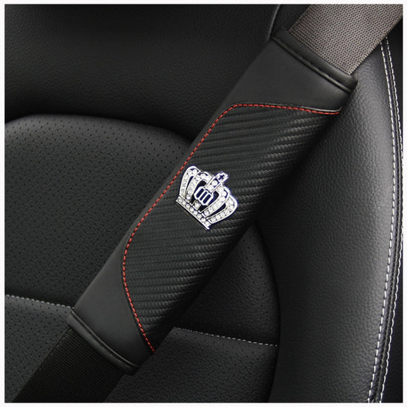 Car Seat Belt Cover Carbon Fiber Leather Auto Seat Shoulder Protection, Style: Crown Black