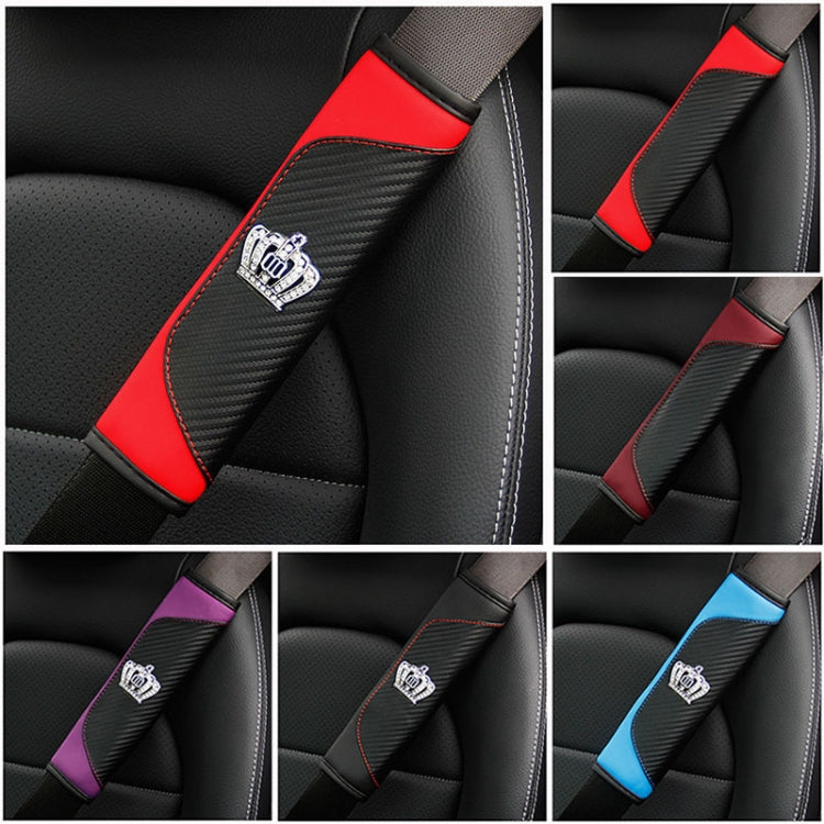 Car Seat Belt Cover Carbon Fiber Leather Auto Seat Shoulder Protection, Style: Crown Black