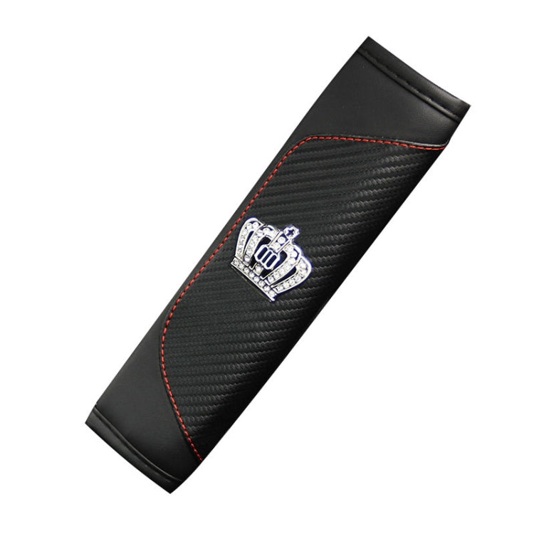 Car Seat Belt Cover Carbon Fiber Leather Auto Seat Shoulder Protection, Style: Crown Wine Red