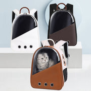 PU Pet Bag Cats And Dogs Outing Carrying Capsule Double Shoulder Backpacks(Model 1 Brown)