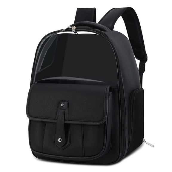 PU Pet Bag Cats And Dogs Outing Carrying Capsule Double Shoulder Backpacks(Model 6 Black)