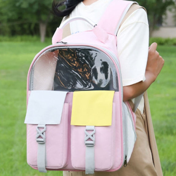Pets Colorful Double Shoulder Bag Cats And Dogs Outing Carrying Capsule Backpacks(Model 6 Pink)
