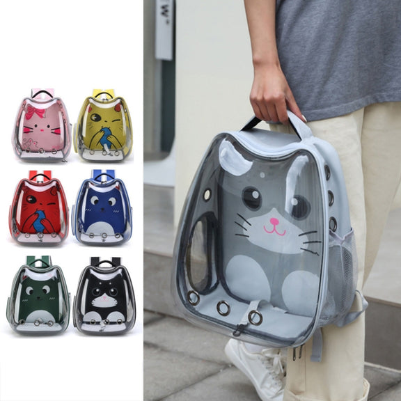 Cartoon Pattern Cat Transparent Pet Bag Space Capsule Portable Pet Backpack, Color: Pink