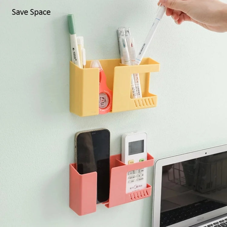 Double Grid Wall-Mounted Storage Box Remote Control Sundries Organizer Mobile Phone Charging Holder(Blue)