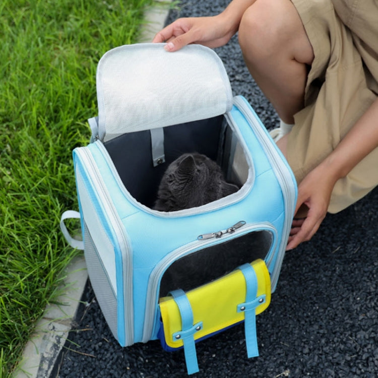 Square Foldable Cats Backpack Pets Outdoor Portable Double Shoulder Bag(Model 8 Blue)