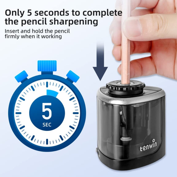 TENWIN Electrical Pencil Sharpener Student Stationery Semi-Automatic Sharpeners Battery Model(Pink)