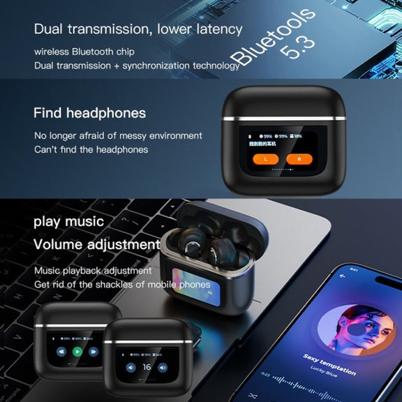 Color Screen Touch ANC Active Noise Reduction LCD Wireless Bluetooth Earphones(Champagne Gold)
