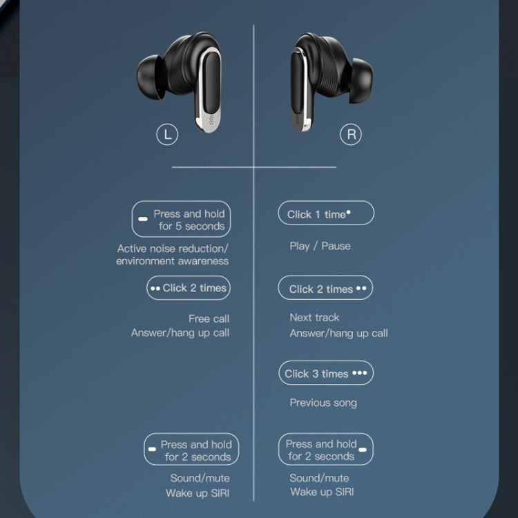 Color Screen Touch ANC Active Noise Reduction LCD Wireless Bluetooth Earphones(Champagne Gold)