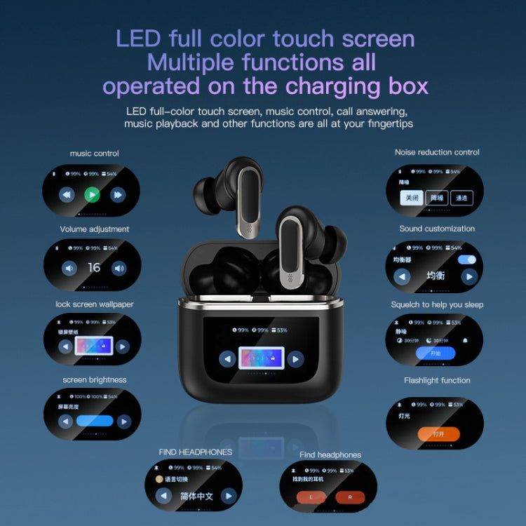 Color Screen Touch ANC Active Noise Reduction LCD Wireless Bluetooth Earphones(Champagne Gold)