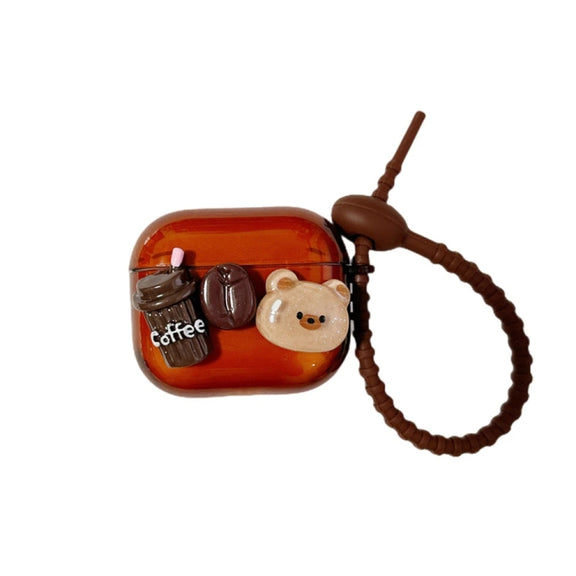 For AirPods 3 Cartoon 3D Coffee Bear Headphones Case Protective Shell Cover