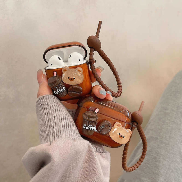 For AirPods Pro 2 Cartoon 3D Coffee Bear Headphones Case Protective Shell Cover