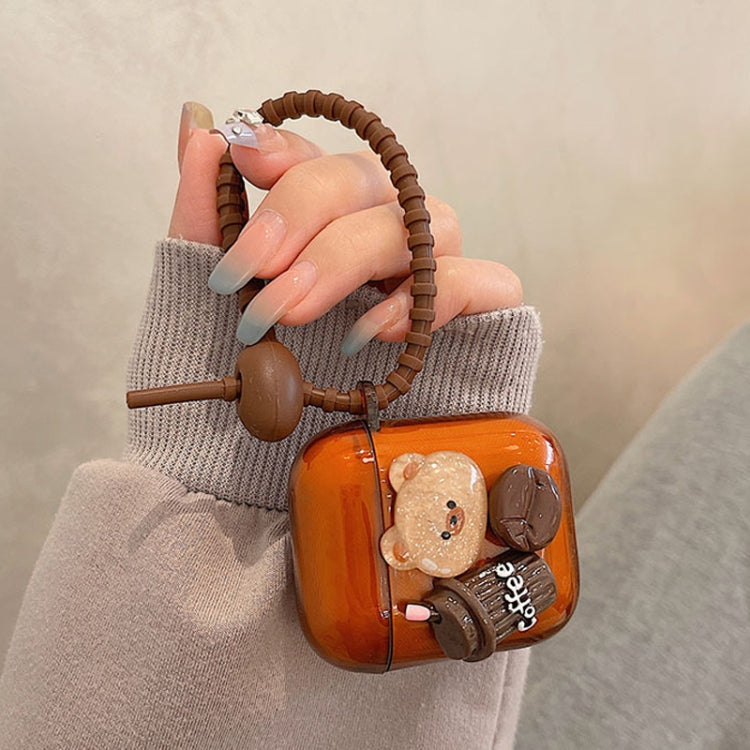 For AirPods Pro 2 Cartoon 3D Coffee Bear Headphones Case Protective Shell Cover