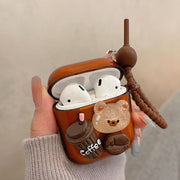 For AirPods Pro 2 Cartoon 3D Coffee Bear Headphones Case Protective Shell Cover