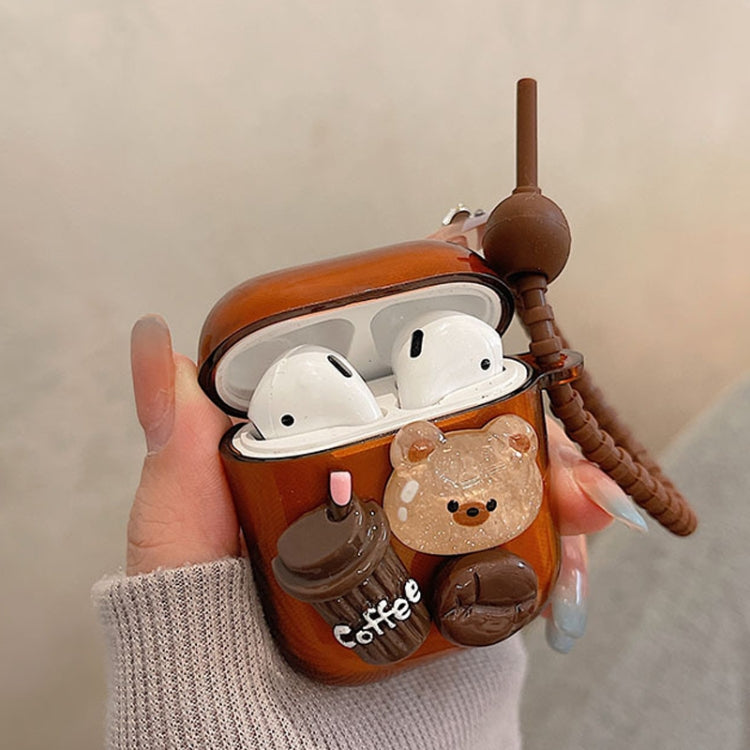 For AirPods Pro 2 Cartoon 3D Coffee Bear Headphones Case Protective Shell Cover