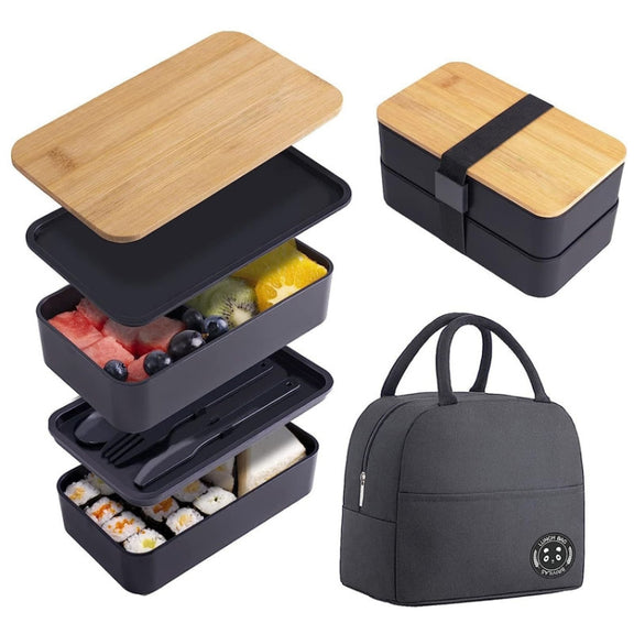 1200ml Portable Compartment Insulated Double Layer Lunch Box Microwavable Plastic Food Container, Color: With Insulation Bag White