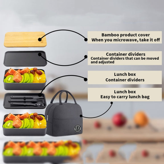 1200ml Portable Compartment Insulated Double Layer Lunch Box Microwavable Plastic Food Container, Color: With Insulation Bag White