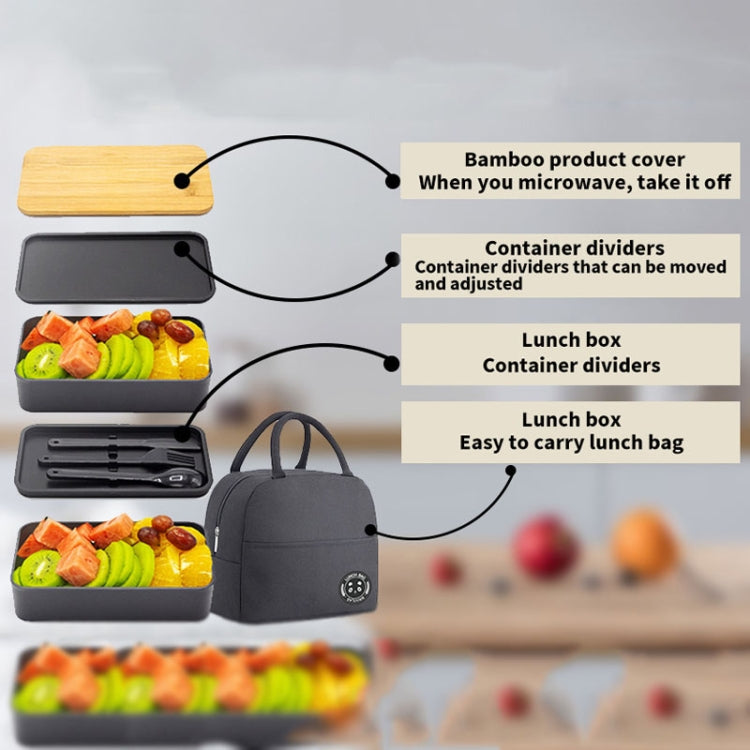 1200ml Portable Compartment Insulated Double Layer Lunch Box Microwavable Plastic Food Container, Color: With Insulation Bag Black