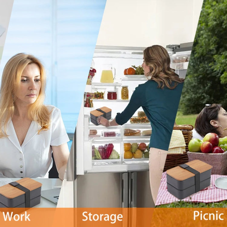 1200ml Portable Compartment Insulated Double Layer Lunch Box Microwavable Plastic Food Container, Color: With Insulation Bag Black