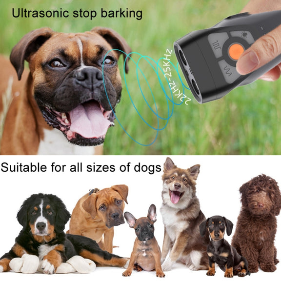 Dual Ultrasonic Repeller Pet Stop Barker With Mobile Power Supply Flashing Lighting Horn Function(Grey)