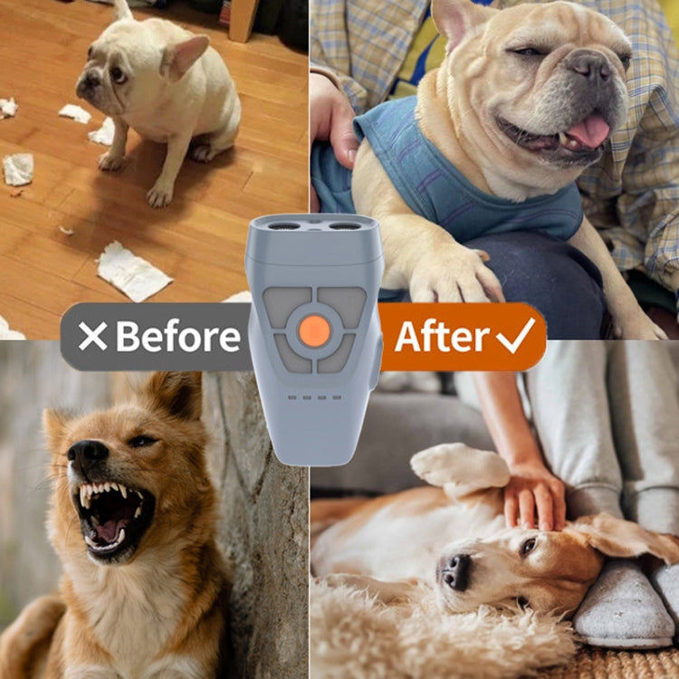 Dual Ultrasonic Repeller Pet Stop Barker With Mobile Power Supply Flashing Lighting Horn Function(Grey)