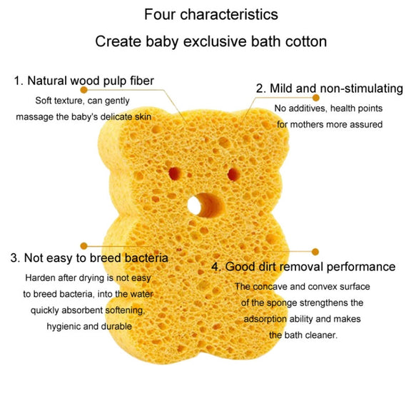Baby Bathing Wood Pulp Sponge Cute Cartoon Soft Bath Sponge Bath Scrubber, Model: Bear