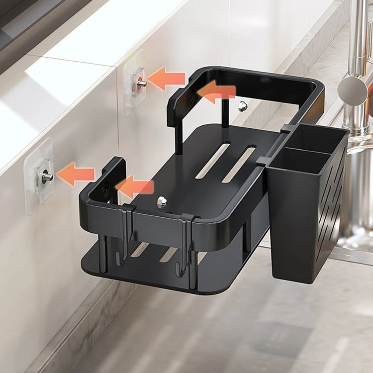 Wall-mounted Kitchen and Bathroom Storage Rack with 4 Hooks, Spec: Shelf + Pole+Cup