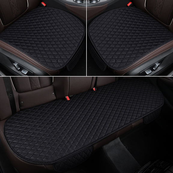 Non-Slip Rhombus Imitation Linen Car Seat Cushion, Color: Black Front Row